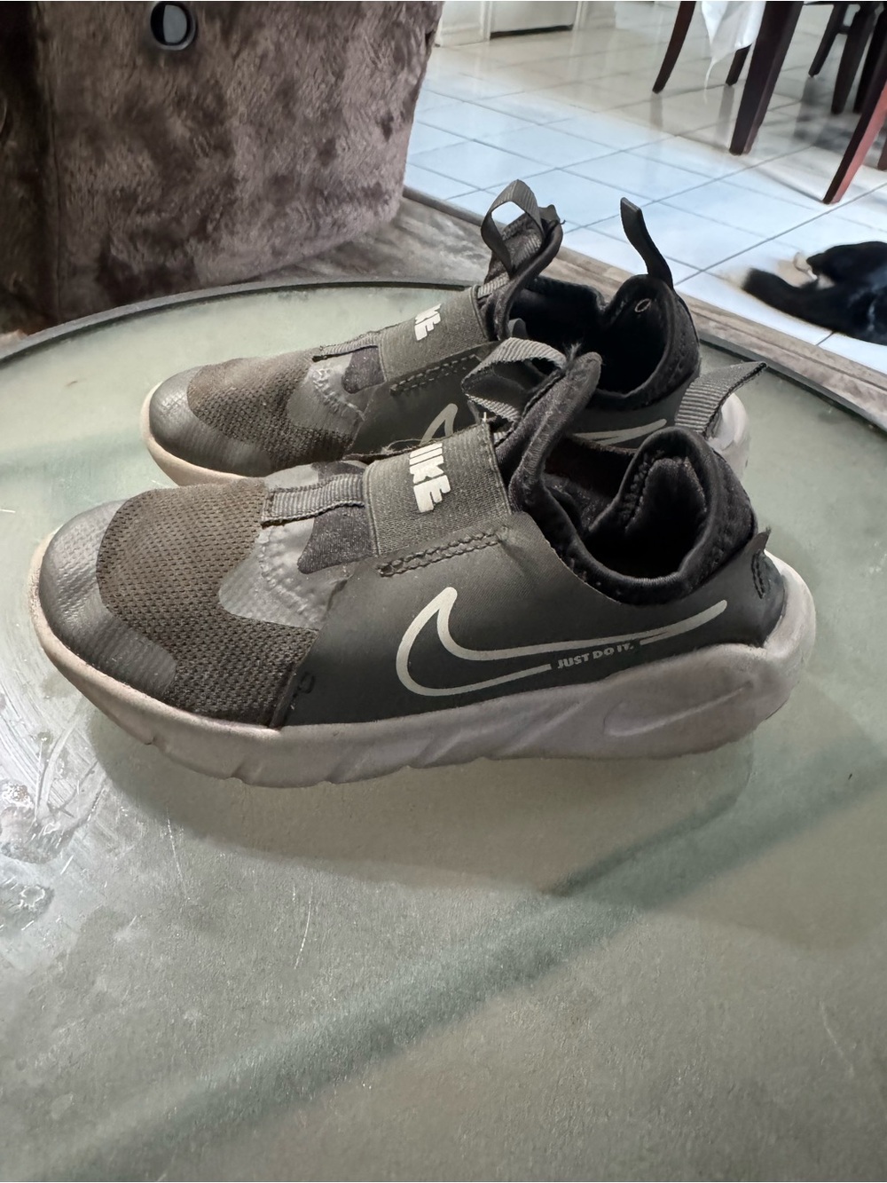 Nike Kids Grey Slip-On Athletic Sneakers with White Swoosh